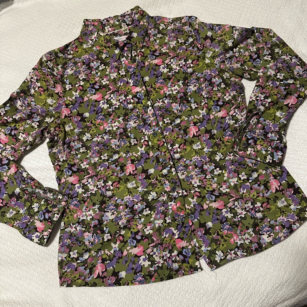 Isaac Mizrahi Live! Floral Button Down Shirt - Green, Pink, Purple